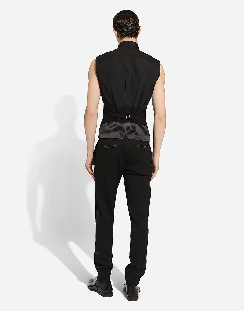 Sleeveless cotton tuxedo shirt