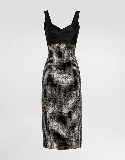 Heavy crêpe dress with damier print