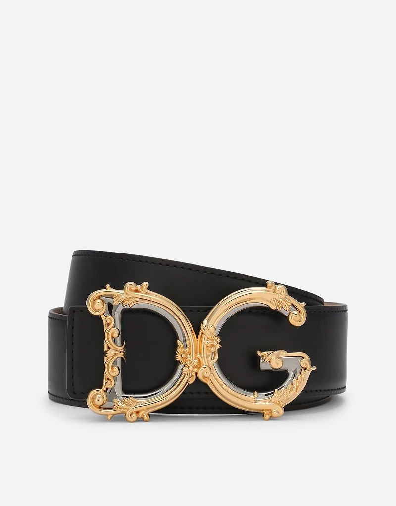 Leather belt with baroque DG logo