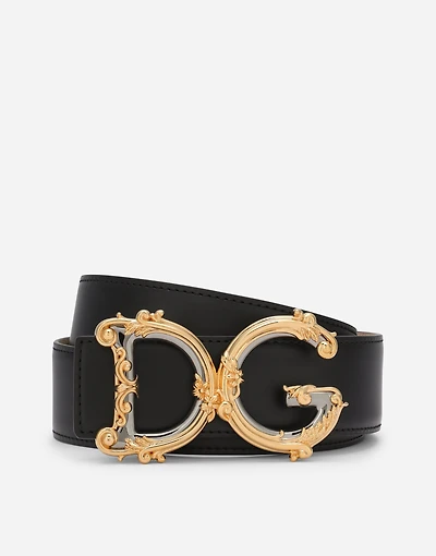 Leather belt with baroque DG logo