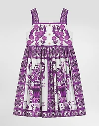 Majolica-print sleeveless popeline dress