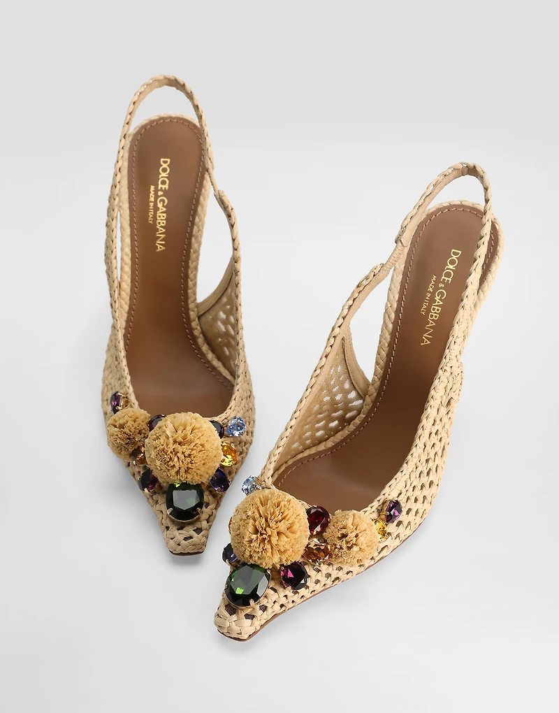 Rafia crochet slingback with stones