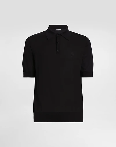 Silk polo-shirt with logo embroidery
