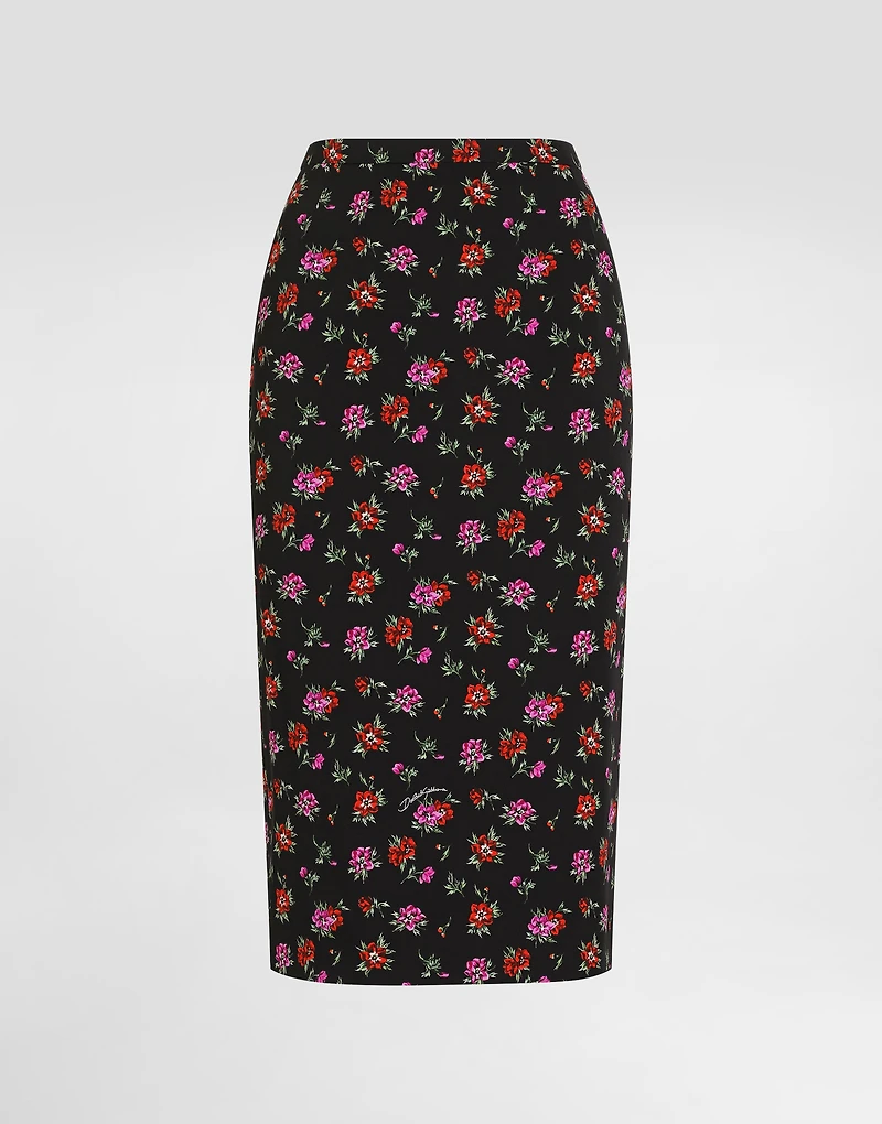 Floral-print straight skirt