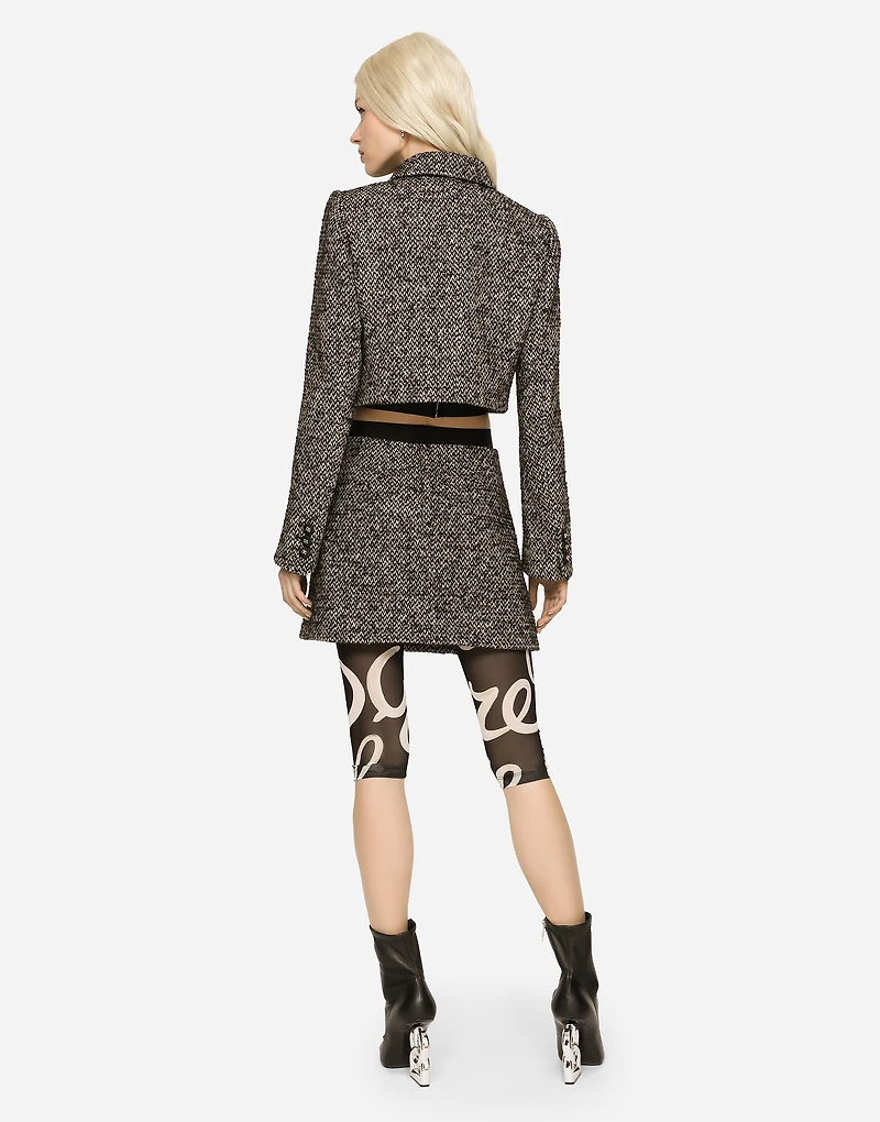 Cropped speckled tweed jacket