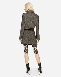 Cropped speckled tweed jacket