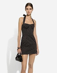 Short cotton corset dress with polka-dot print