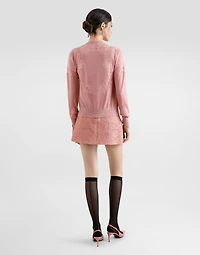 Wool cardigan with lace inlay