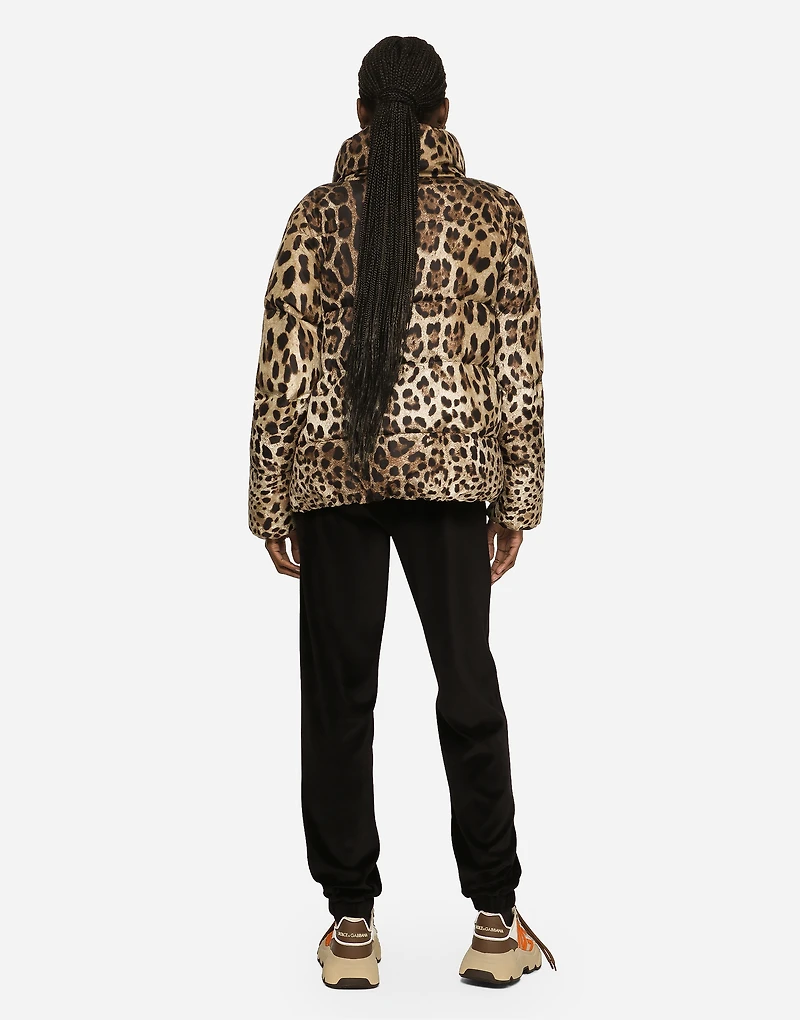 Padded leopard-print nylon jacket