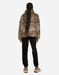 Padded leopard-print nylon jacket