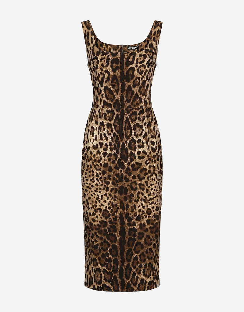 Leopard-print charmeuse midi dress