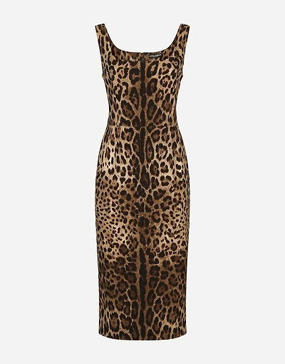 Leopard-print charmeuse midi dress