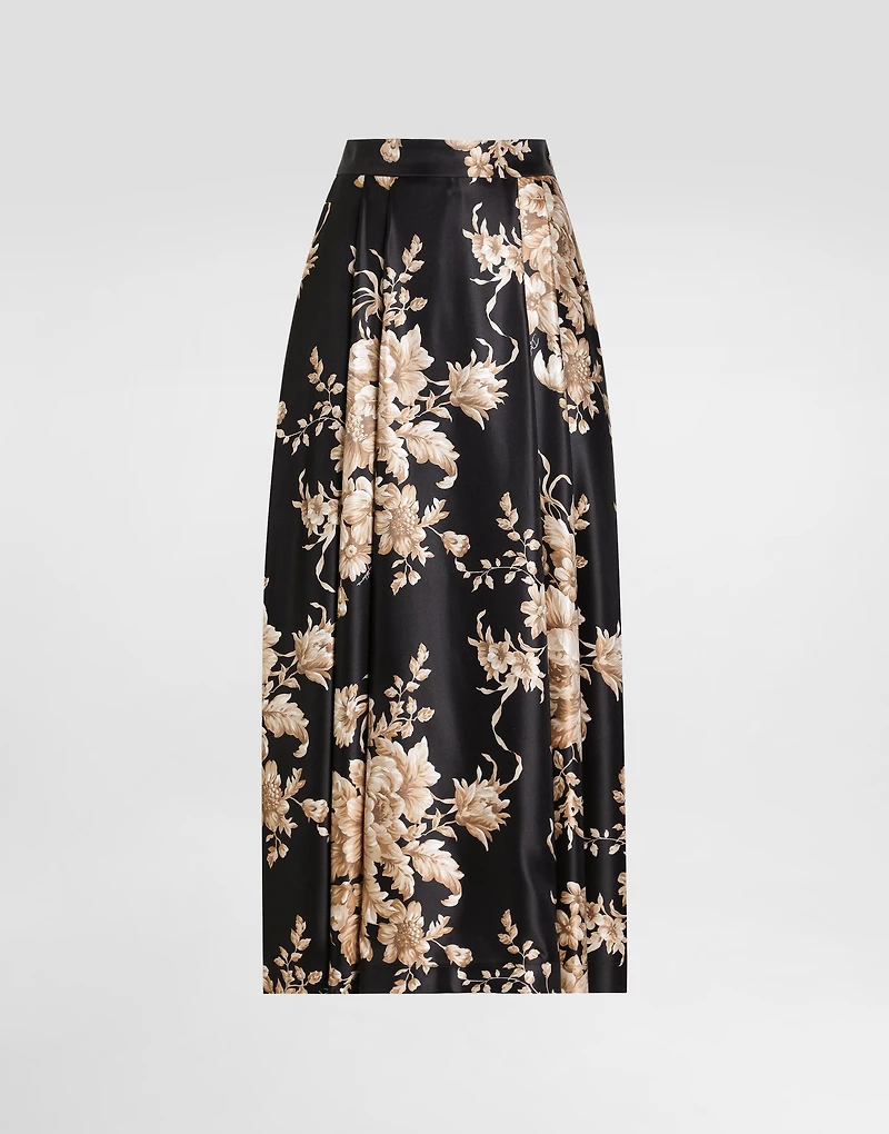 Rose-print midi skirt