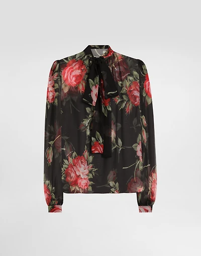 Rose bouquet-print chiffon top