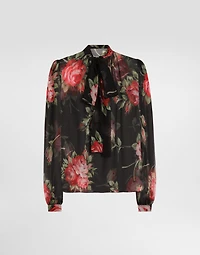Rose bouquet-print chiffon top