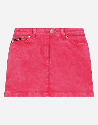 5-pocket washed-look denim skirt with branded tag