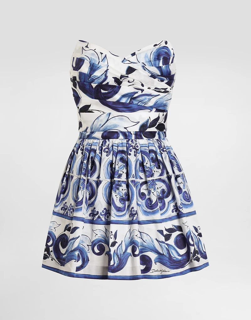 Majolica-print cotton satin dress