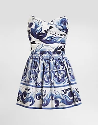 Majolica-print cotton satin dress