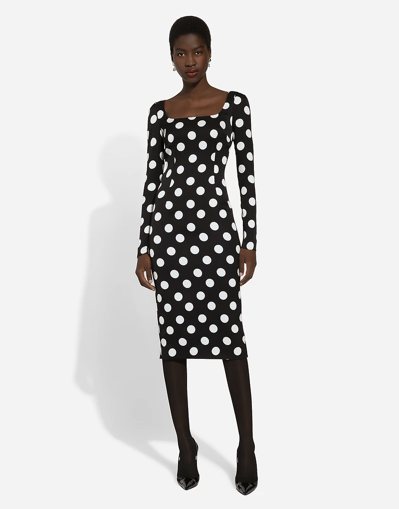 Charmeuse sheath dress with macro polka-dot print