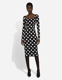 Charmeuse sheath dress with macro polka-dot print