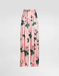 Silk pajama pants with rose print