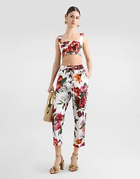 Flower-print poplin top