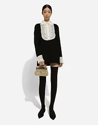 Short wool crepe dress with organza shirt front