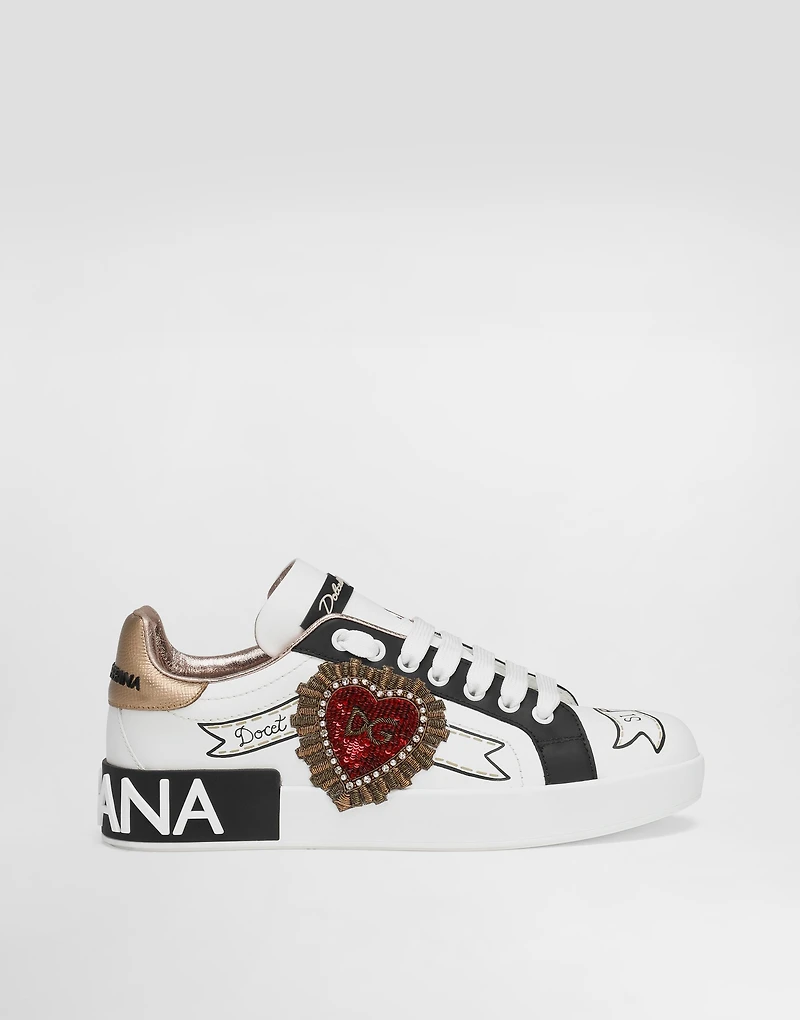 Calfskin Portofino sneakers with embroidery