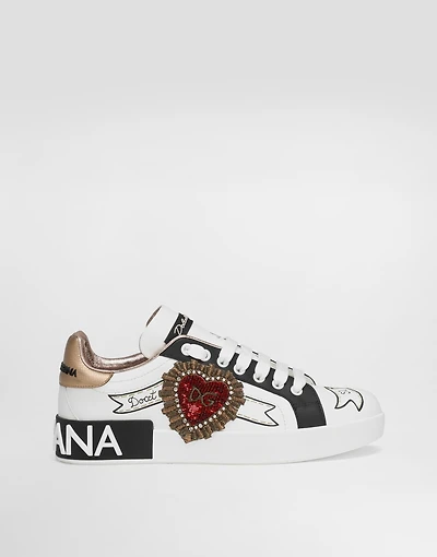 Calfskin Portofino sneakers with embroidery