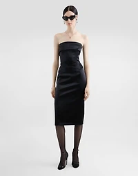 Satin calf-length corset sheath dress