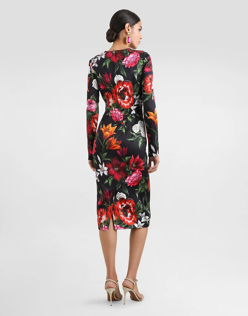 Printed fitted satin dress