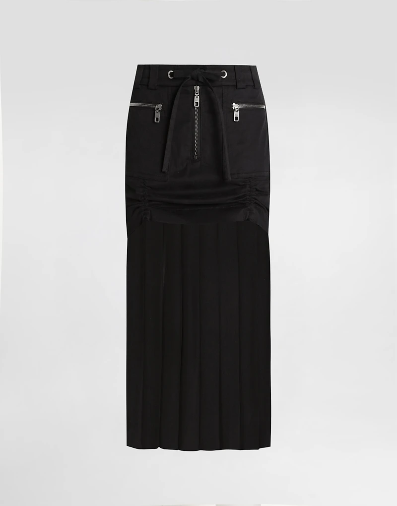 Twill midi skirt with chiffon