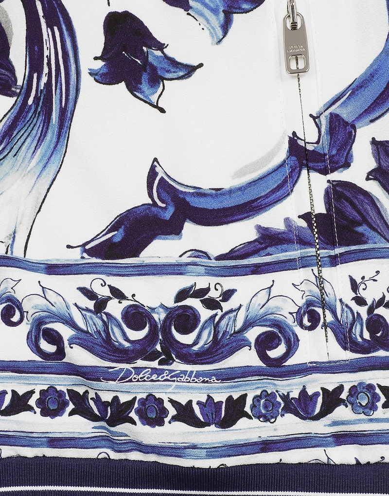 Majolica-print cady sweatshirt with zipper