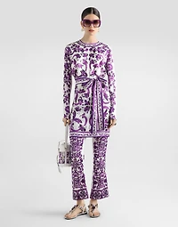 Majolica print silk trousers