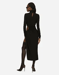 High-necked jersey calf-length dress with cut-out