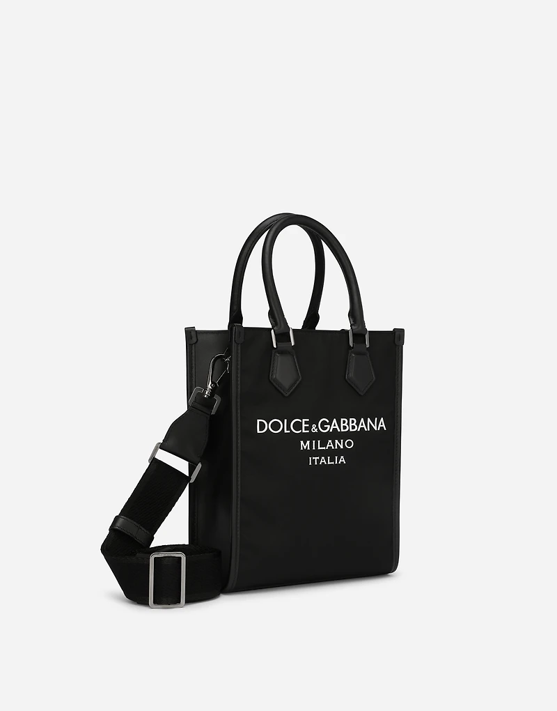 Small nylon bag with rubberized logo