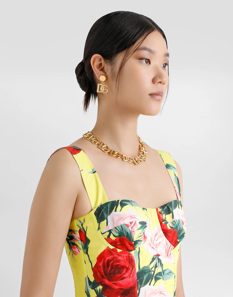 Short cotton sundress with gardenia print