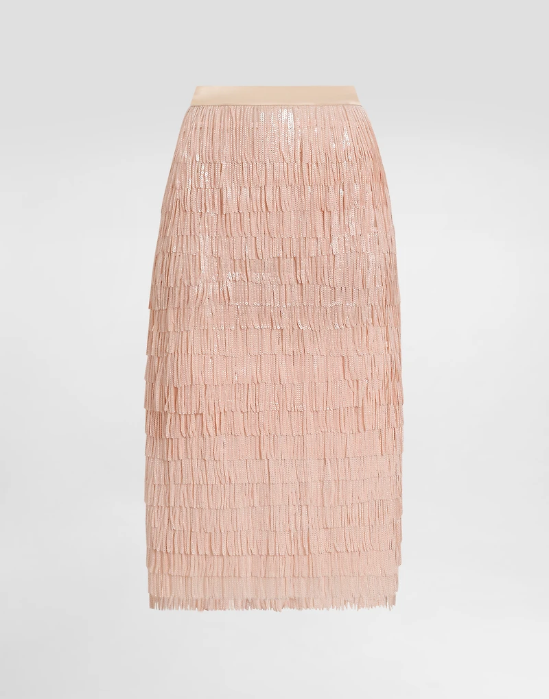 Sequined midi skirt with fringed embellishment