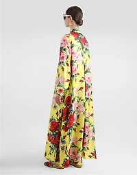 Silk twill pants with bouquet print