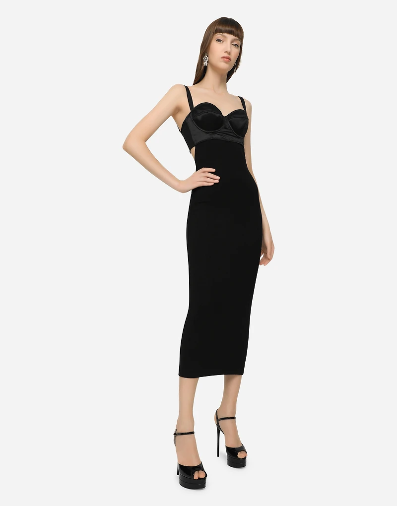 Jersey and satin calf-length dress