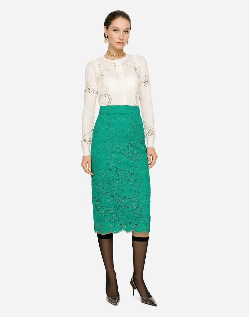 Cashmere and silk cardigan with lace inlay