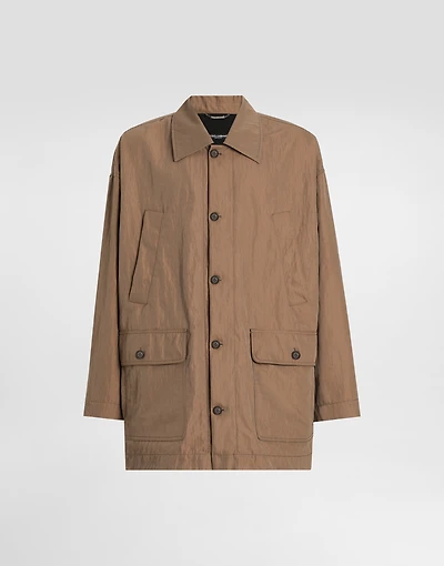 Technical fabric parka with tag