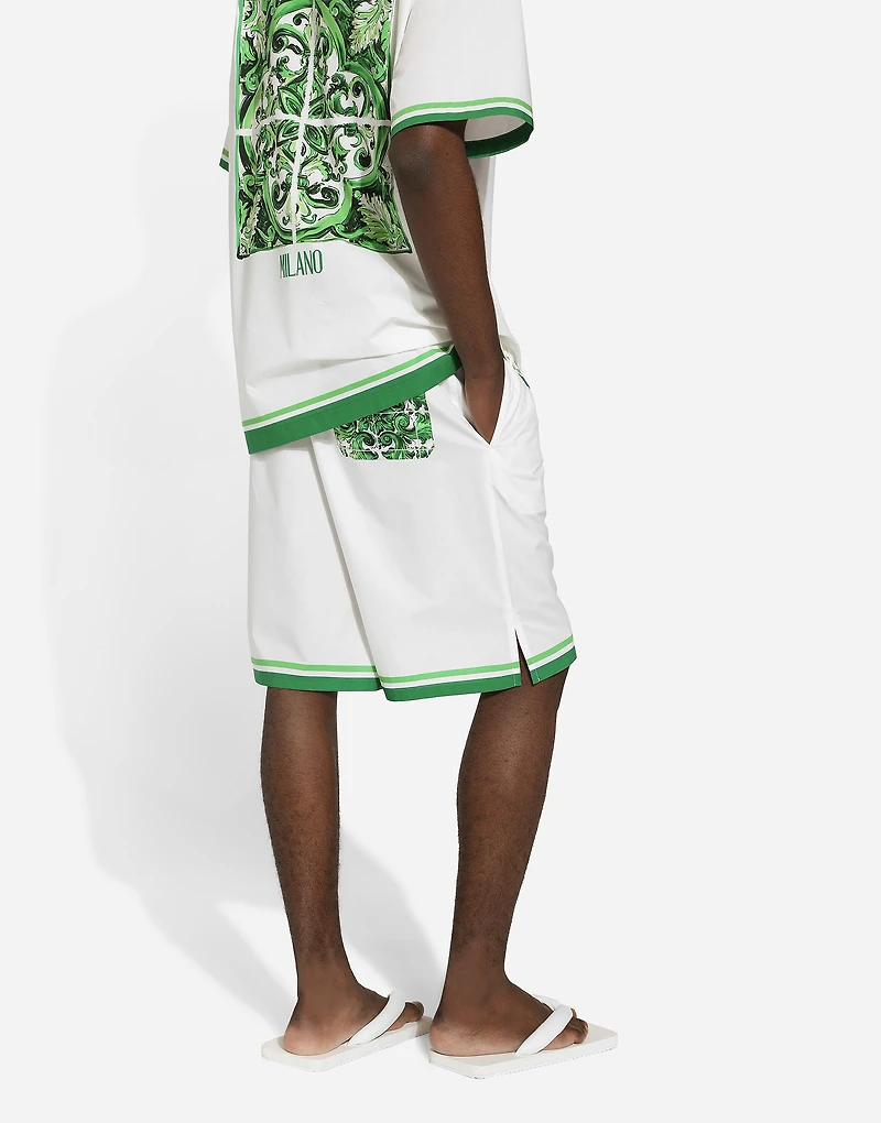 Poplin jogging shorts with majolica print