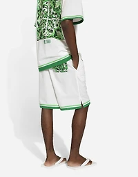 Poplin jogging shorts with majolica print