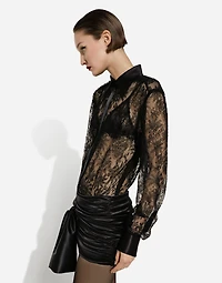 Chantilly lace shirt with satin details