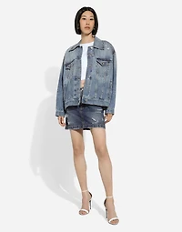 Denim jacket with branded plate