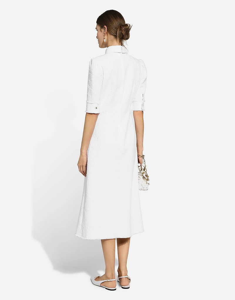 Cotton raschel tweed calf-length dress