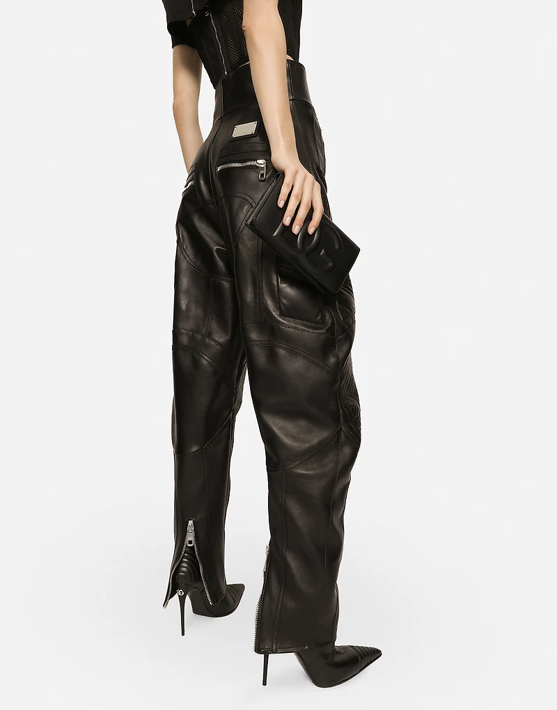 High-waisted leather biker pants