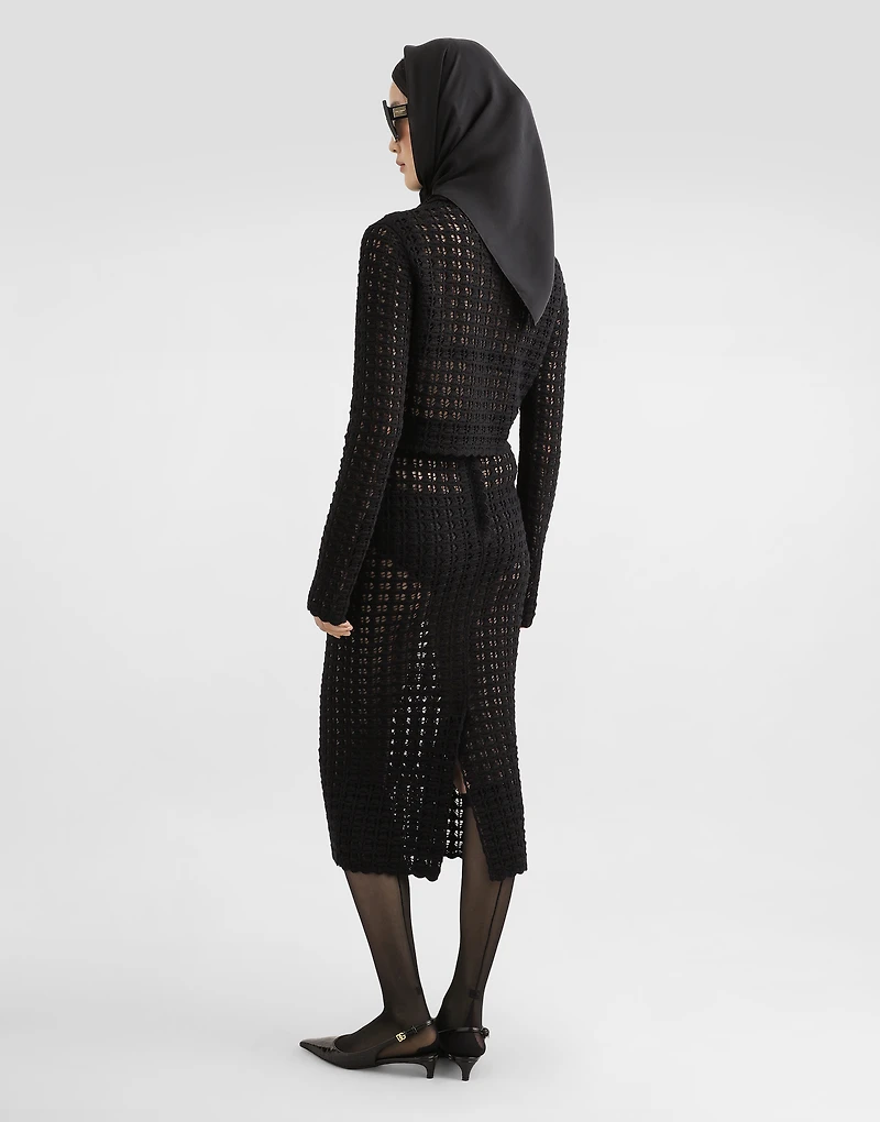 Short double-breasted wool crochet jacket