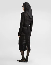 Short double-breasted wool crochet jacket